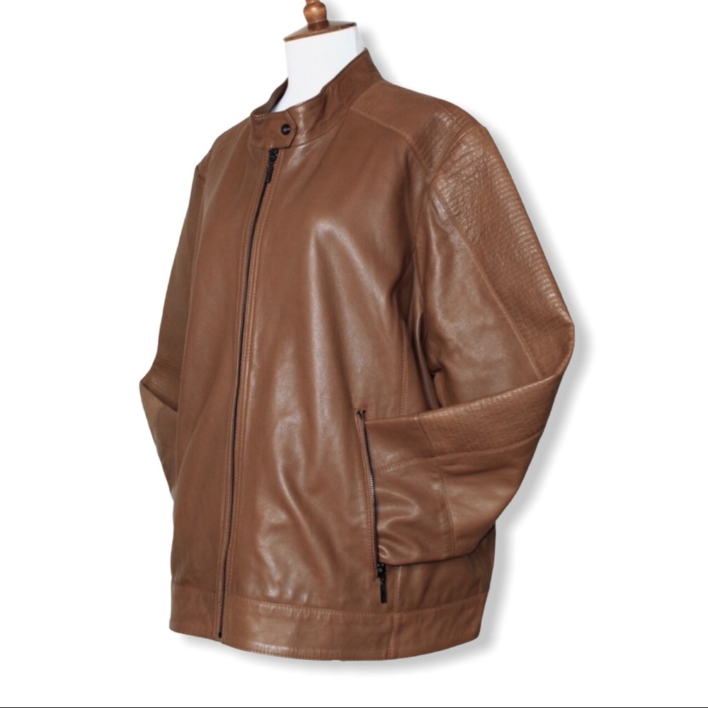 Bernardo Saddle Brown Leather Quilt Moto Jacket 3X - Picture 2 of 16